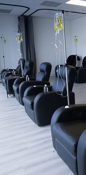 a line of IV Therapy stations at a 10X Health clinic