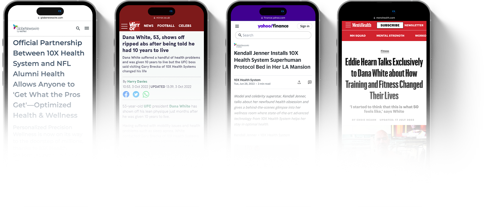 phones showing articles about 10X Health System from around the web